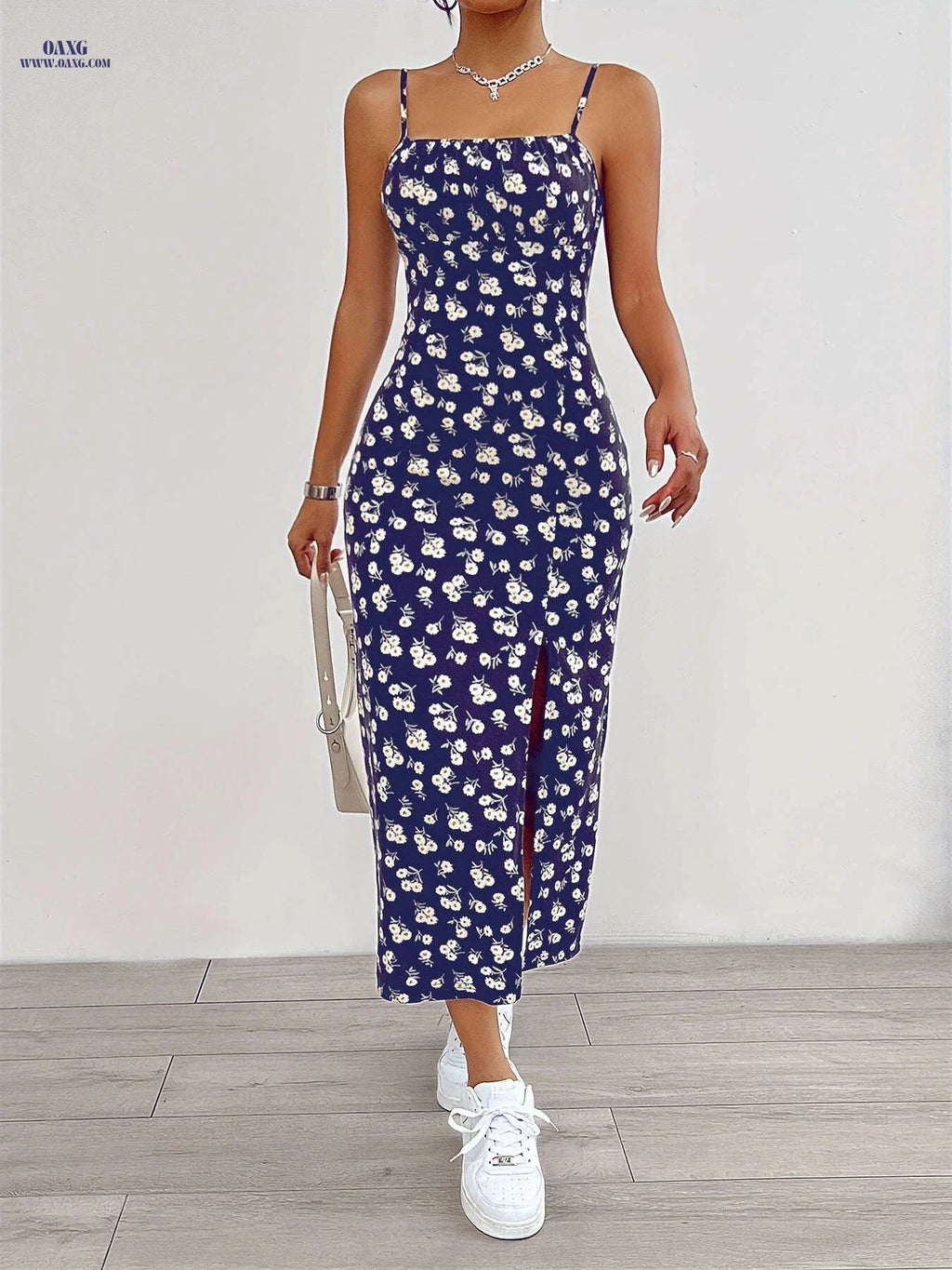 Elegant Floral Print Cami Dress - Sleeveless Spaghetti Strap for Summer   OAXG Black And White Flowers / XS
