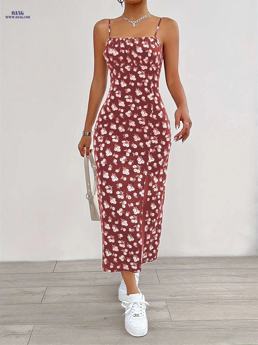Elegant Floral Print Cami Dress - Sleeveless Spaghetti Strap for Summer   OAXG Black And White Flowers / XS