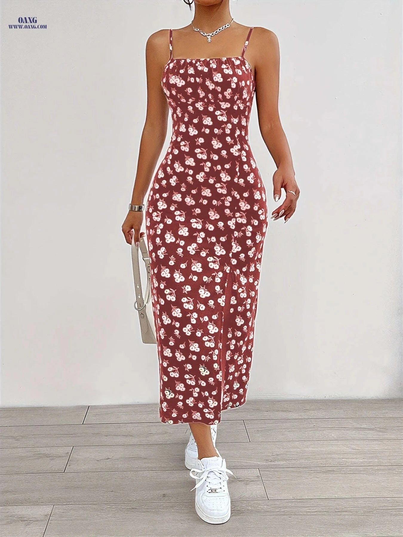Elegant Floral Print Cami Dress - Sleeveless Spaghetti Strap for Summer   OAXG Black And White Flowers / XS