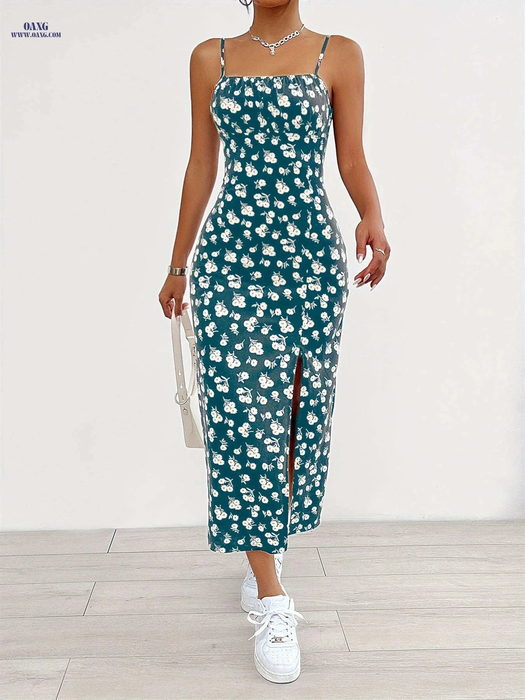 Elegant Floral Print Cami Dress - Sleeveless Spaghetti Strap for Summer   OAXG Black And White Flowers / XS