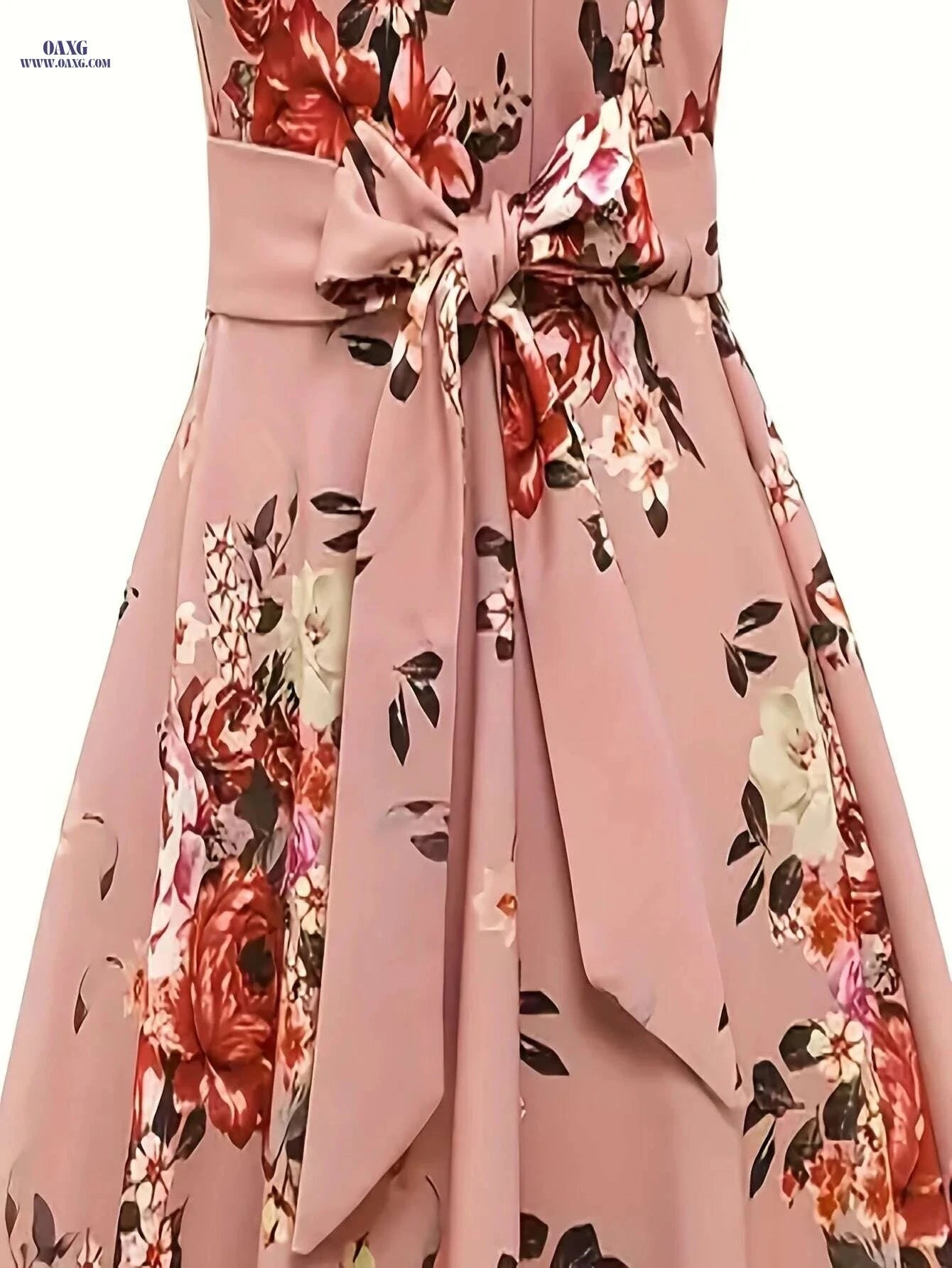 Elegant Floral Print Dress for Women - Sleeveless Polyester Design   OAXG 