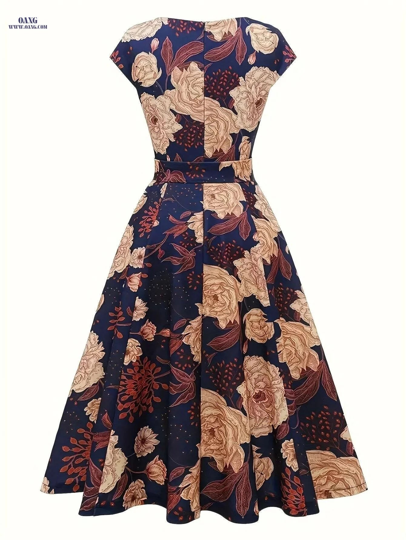 Elegant Floral Print Dress for Women - Sleeveless Polyester Design   OAXG Peach / S