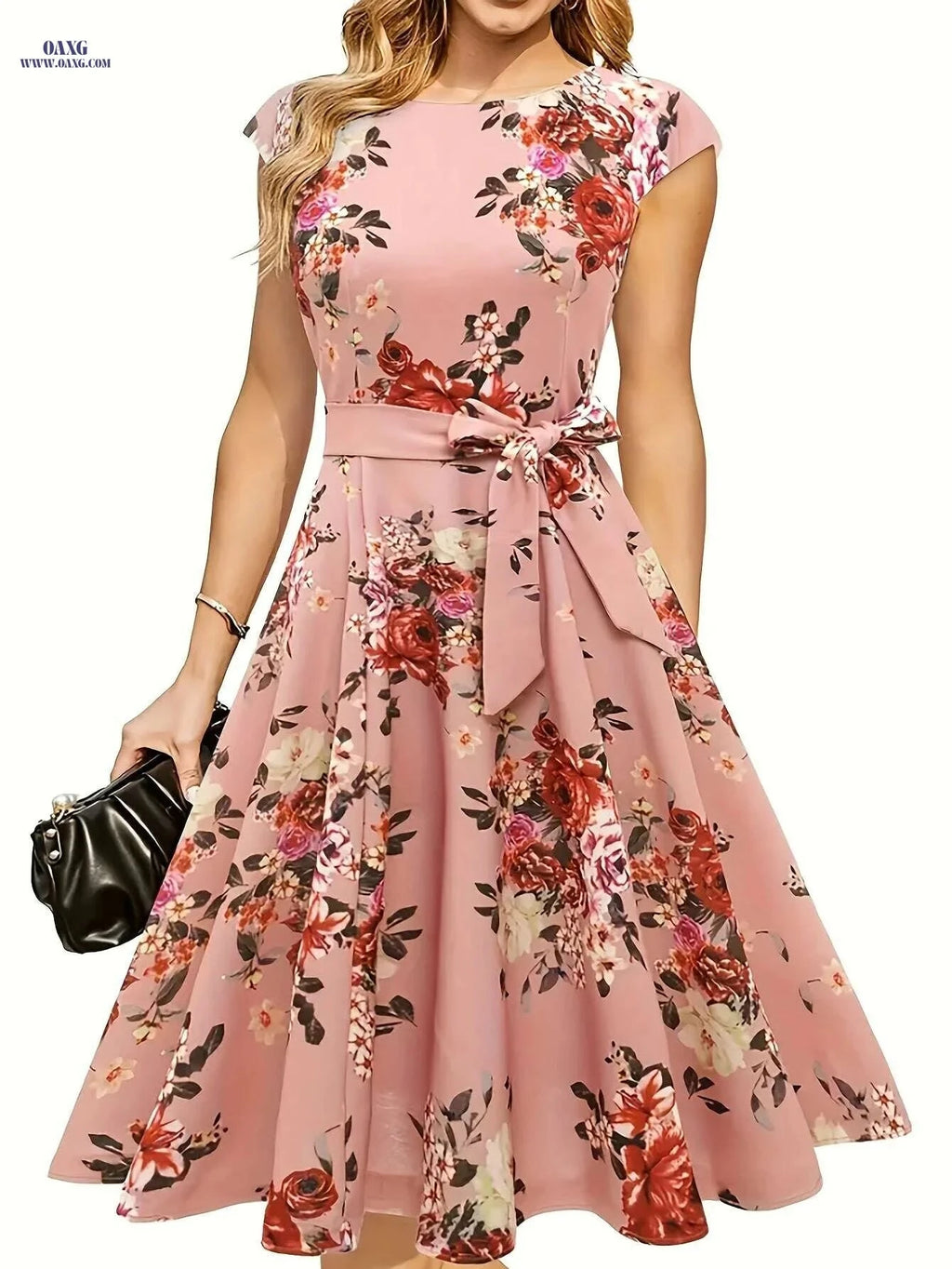 Elegant Floral Print Dress for Women - Sleeveless Polyester Design   OAXG 