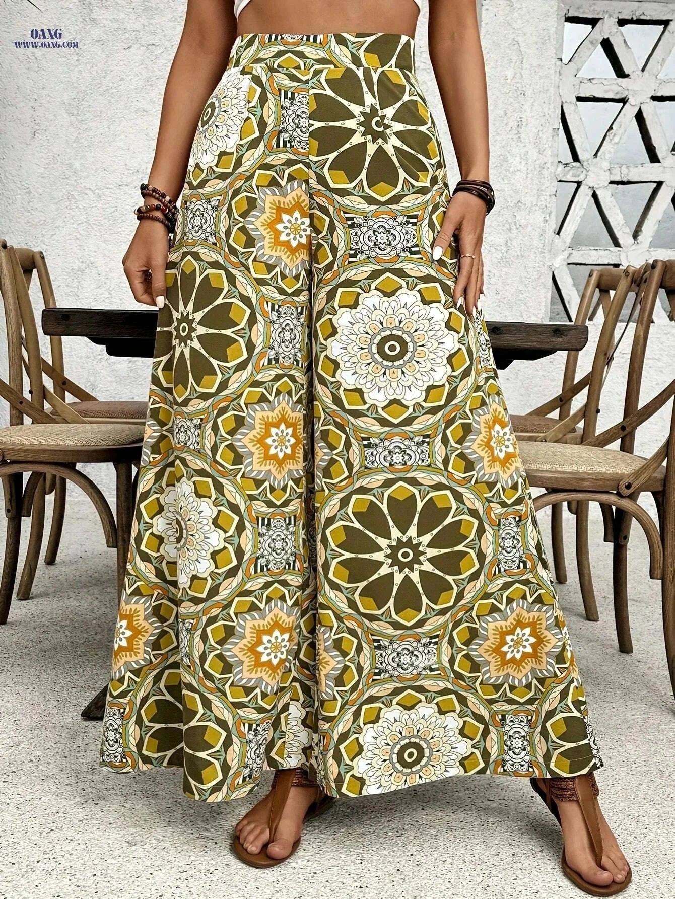 Elegant Floral Print High Waist Pants - Women's Wide Leg Style   OAXG Red / S