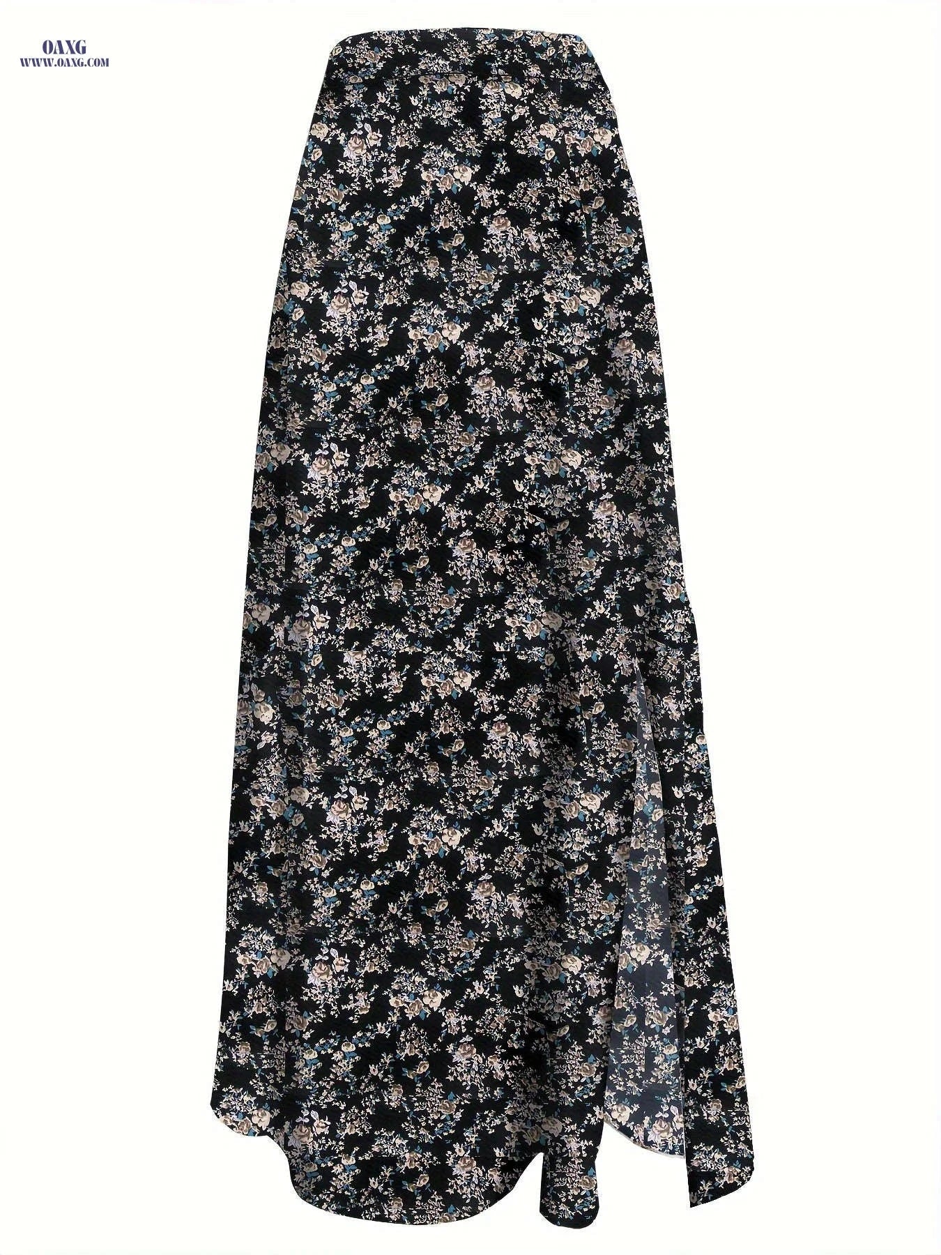 Elegant Floral Print High-Waisted Skirt - Women's Spring/Summer Fashion   OAXG 