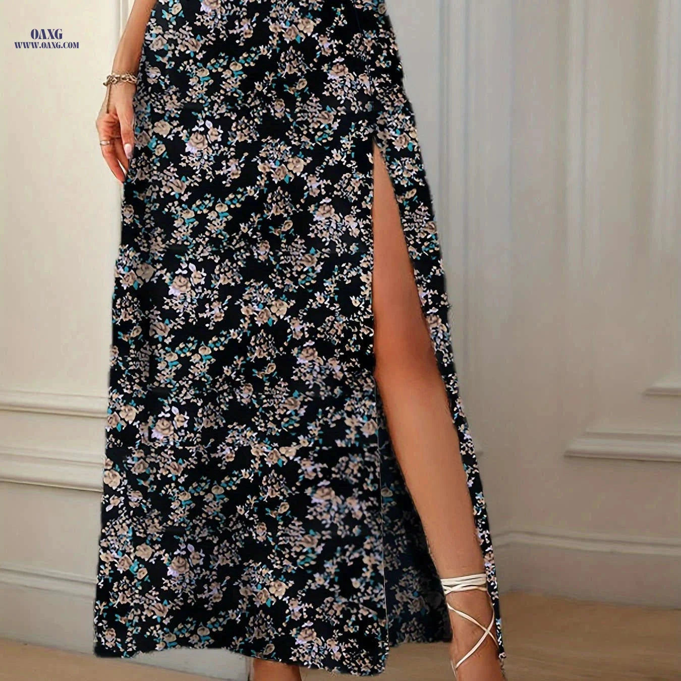 Elegant Floral Print High-Waisted Skirt - Women's Spring/Summer Fashion   OAXG Beige / XXL
