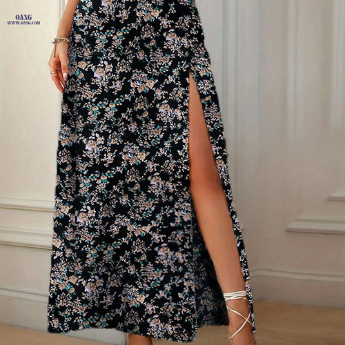 Elegant Floral Print High-Waisted Skirt - Women's Spring/Summer Fashion   OAXG Beige / XXL