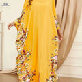 Elegant Floral Print Kaftan Abaya - Women's Split Maxi Dress   OAXG orange yellow / One-size