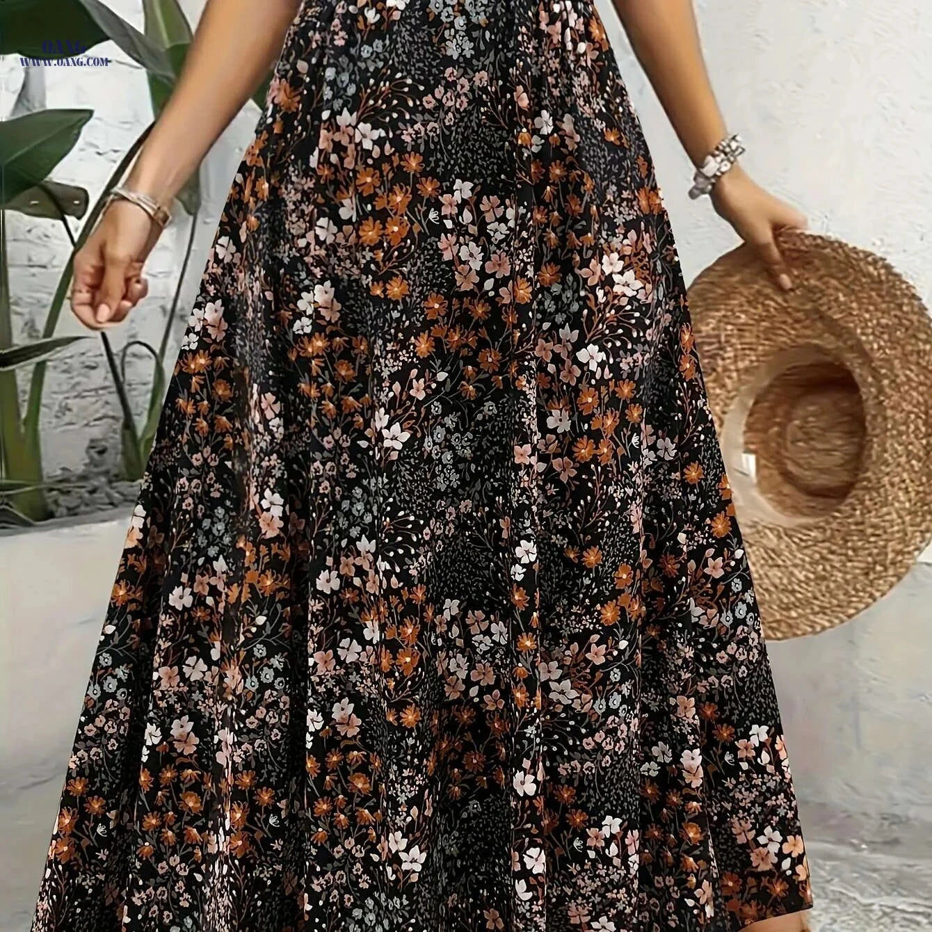 Elegant Floral Print Long Skirt - 100% Polyester, Spring Style   OAXG 