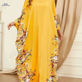 Elegant Floral Print Maxi Dress - Batwing Sleeve Kaftan for Women   OAXG orange yellow / One-size