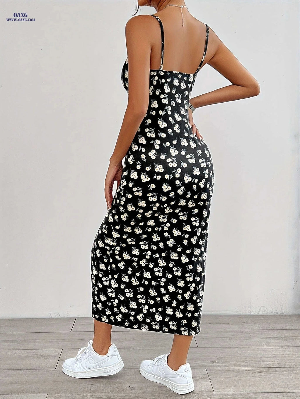 Elegant Floral Print Maxi Dress - Chic Spaghetti Strap Design for Women   OAXG 