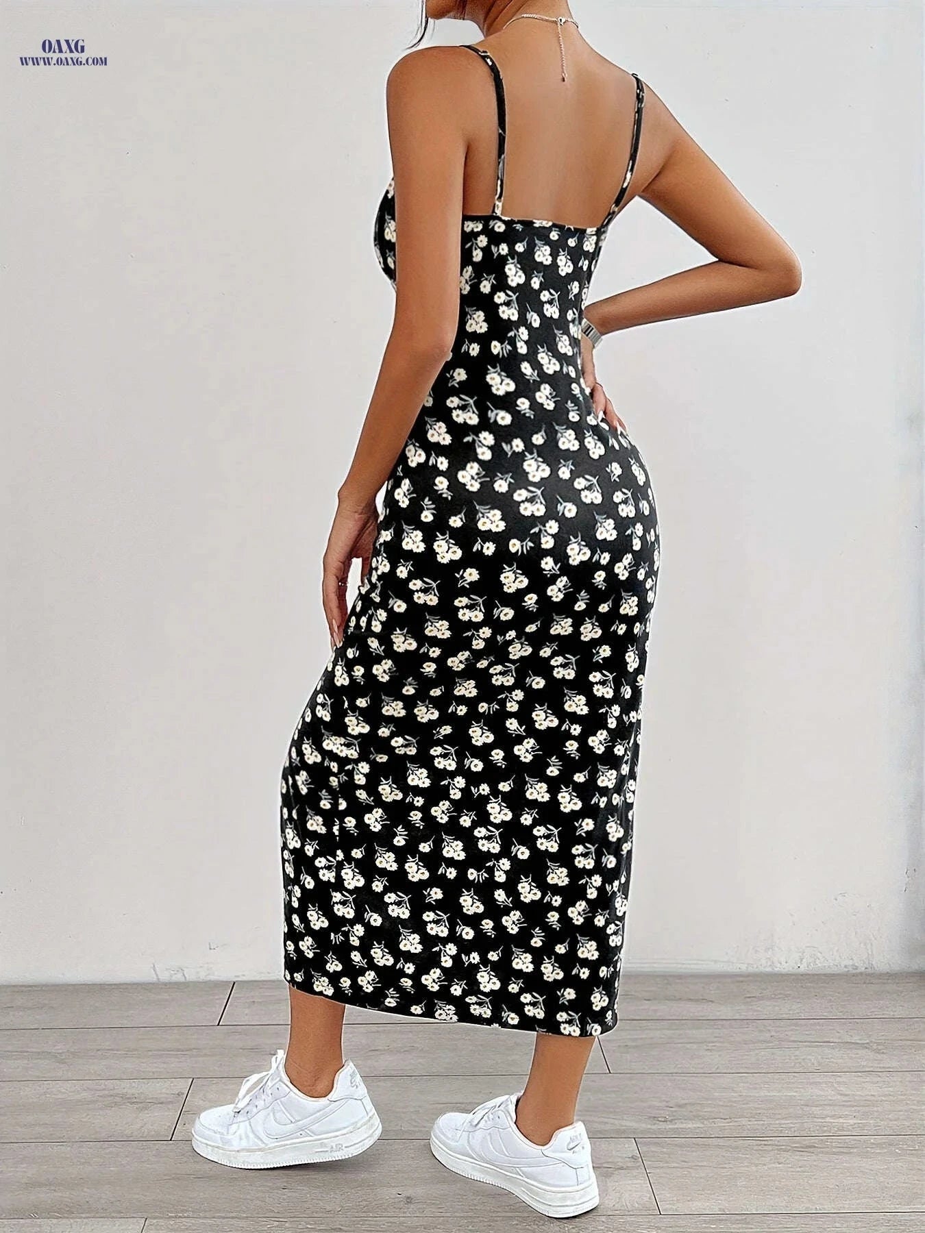 Elegant Floral Print Maxi Dress - Chic Spaghetti Strap Design for Women   OAXG 