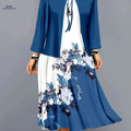 Elegant Floral Print Maxi Dress Set - Spring/Autumn Casual Outfit   OAXG Blue+Light White / S