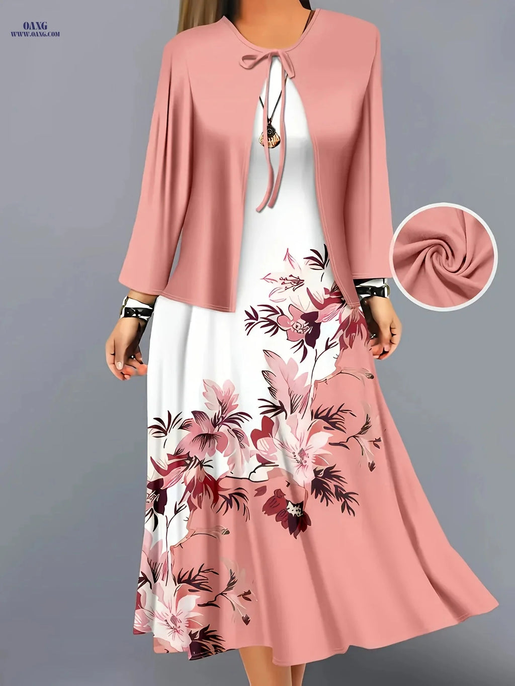 Elegant Floral Print Maxi Dress Set - Spring/Autumn Casual Outfit   OAXG 