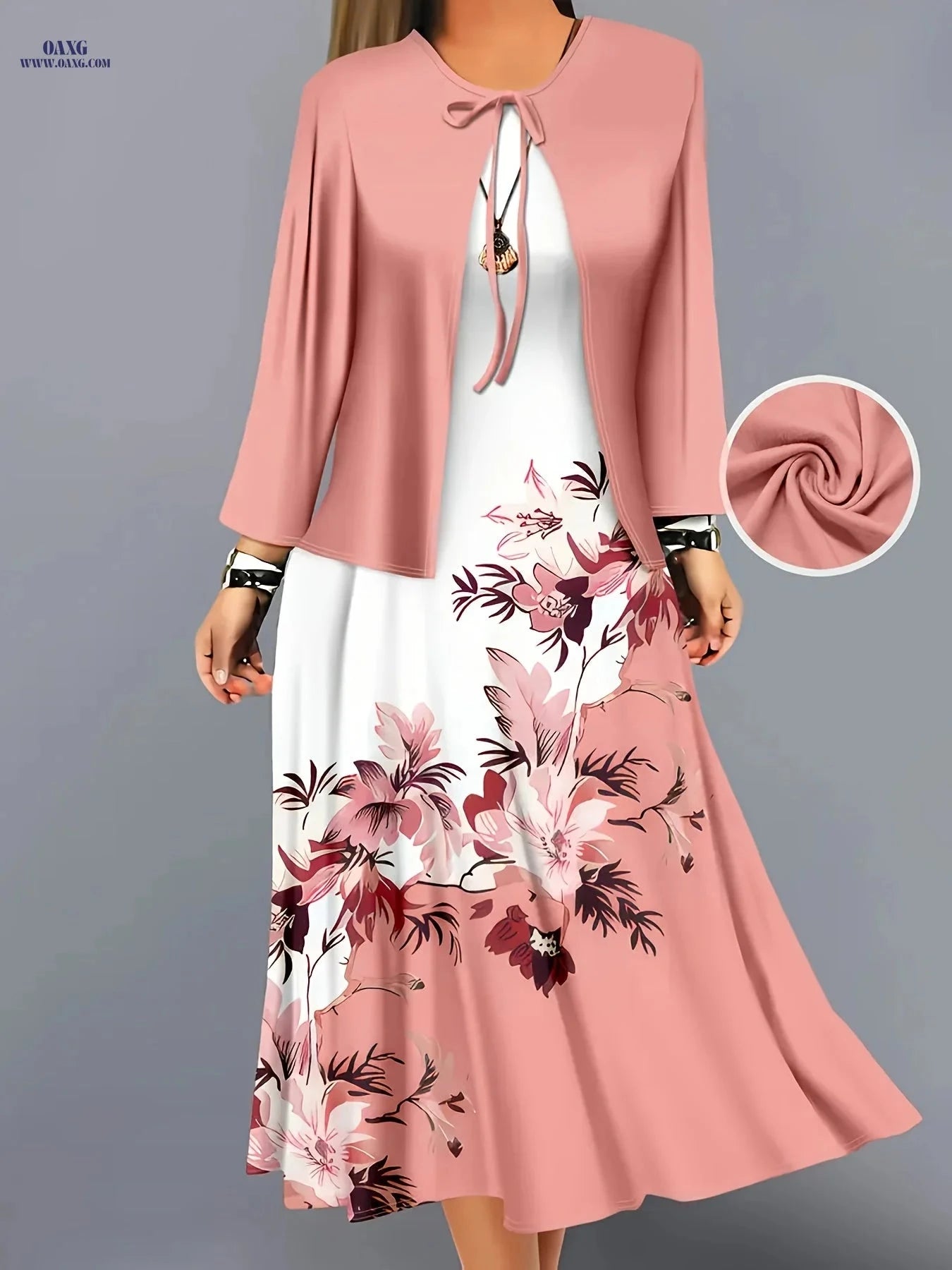 Elegant Floral Print Maxi Dress Set - Spring/Autumn Casual Outfit   OAXG 
