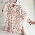 Elegant Floral Print Maxi Kaftan Dress - Long Sleeve Women's Fashion   OAXG 