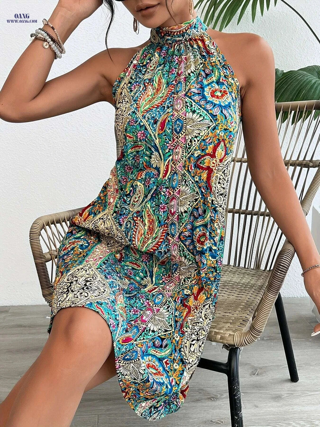 Elegant Floral Print Pleated Dress - Sleeveless Summer Tunic   OAXG Multicolor / S