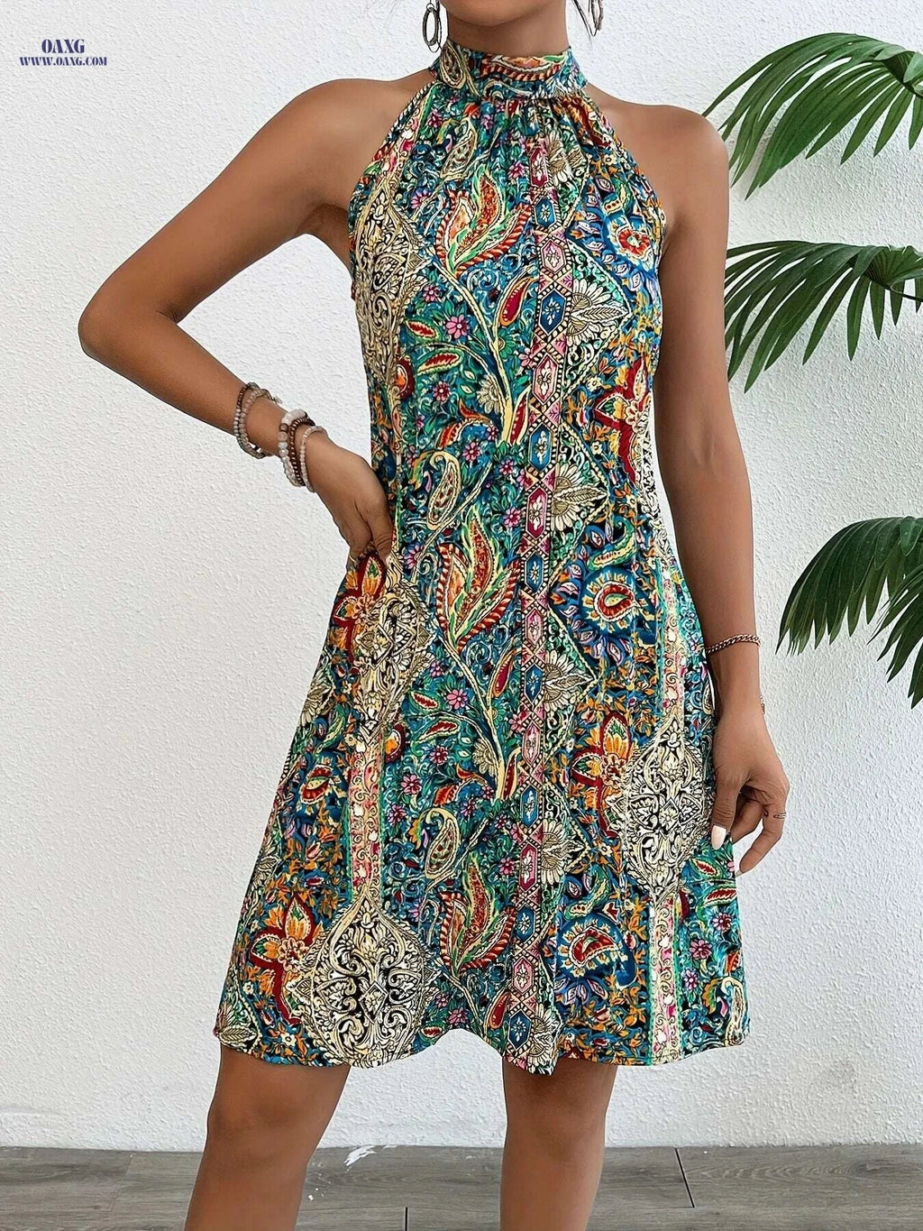 Elegant Floral Print Pleated Dress - Sleeveless Summer Tunic   OAXG Multicolor / S