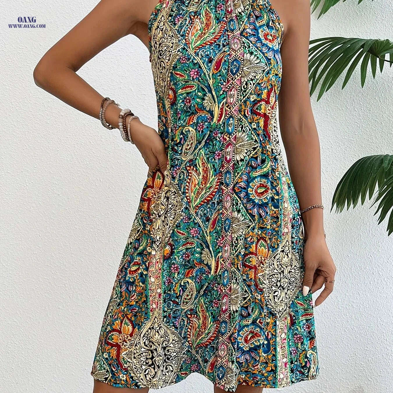 Elegant Floral Print Pleated Dress - Sleeveless Summer Tunic   OAXG 