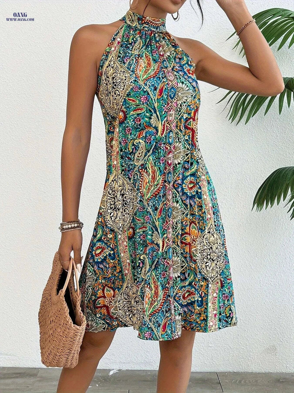 Elegant Floral Print Pleated Dress - Sleeveless Summer Tunic   OAXG 