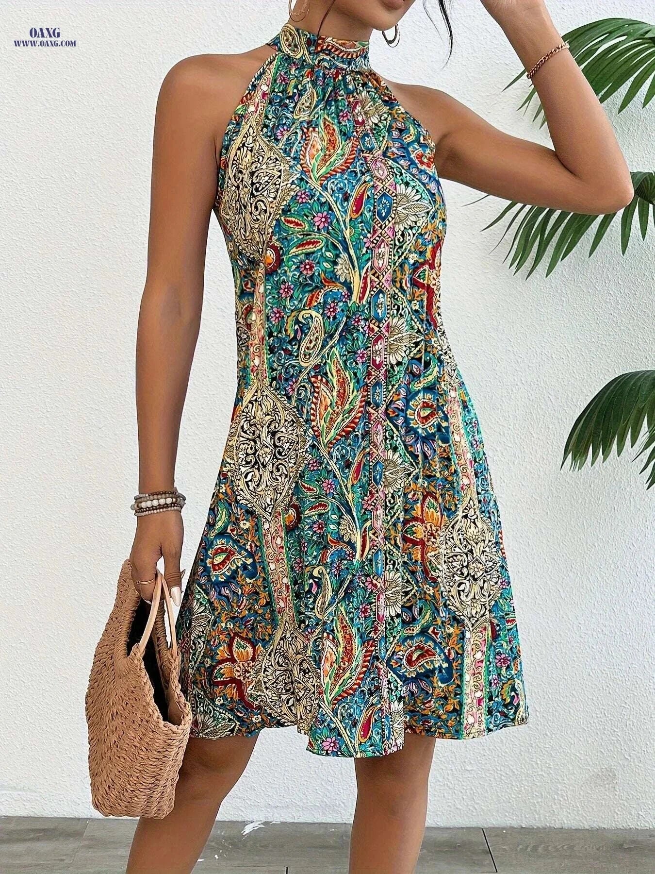 Elegant Floral Print Pleated Dress - Sleeveless Summer Tunic   OAXG 
