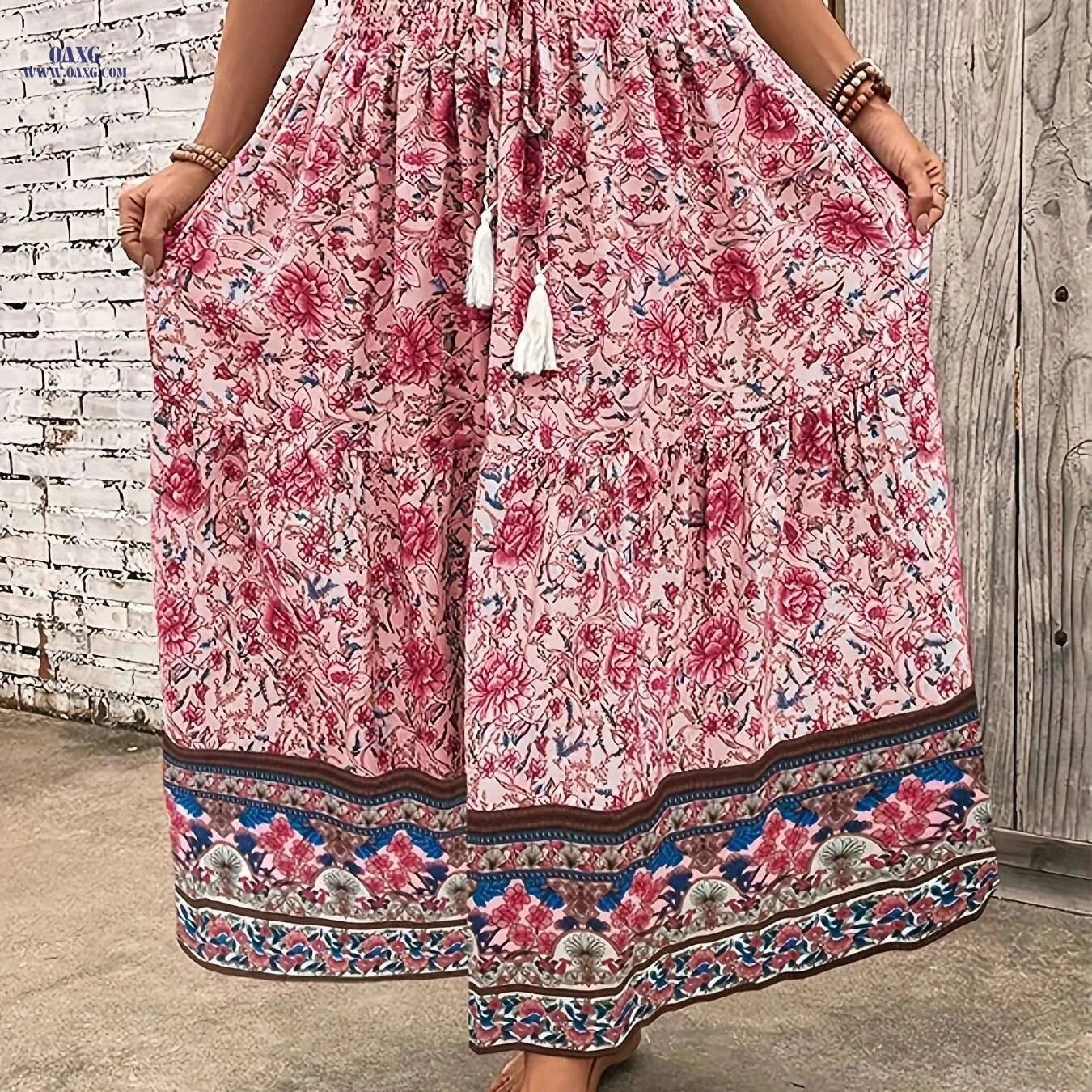 Elegant Floral Print Pleated Tie Waist Skirt - Light Blue, Spring Style   OAXG Multicolor / S