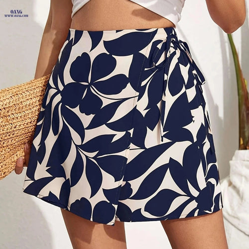 Elegant Floral Print Short Skirt Pants for Women - Drawstring Waist   OAXG 