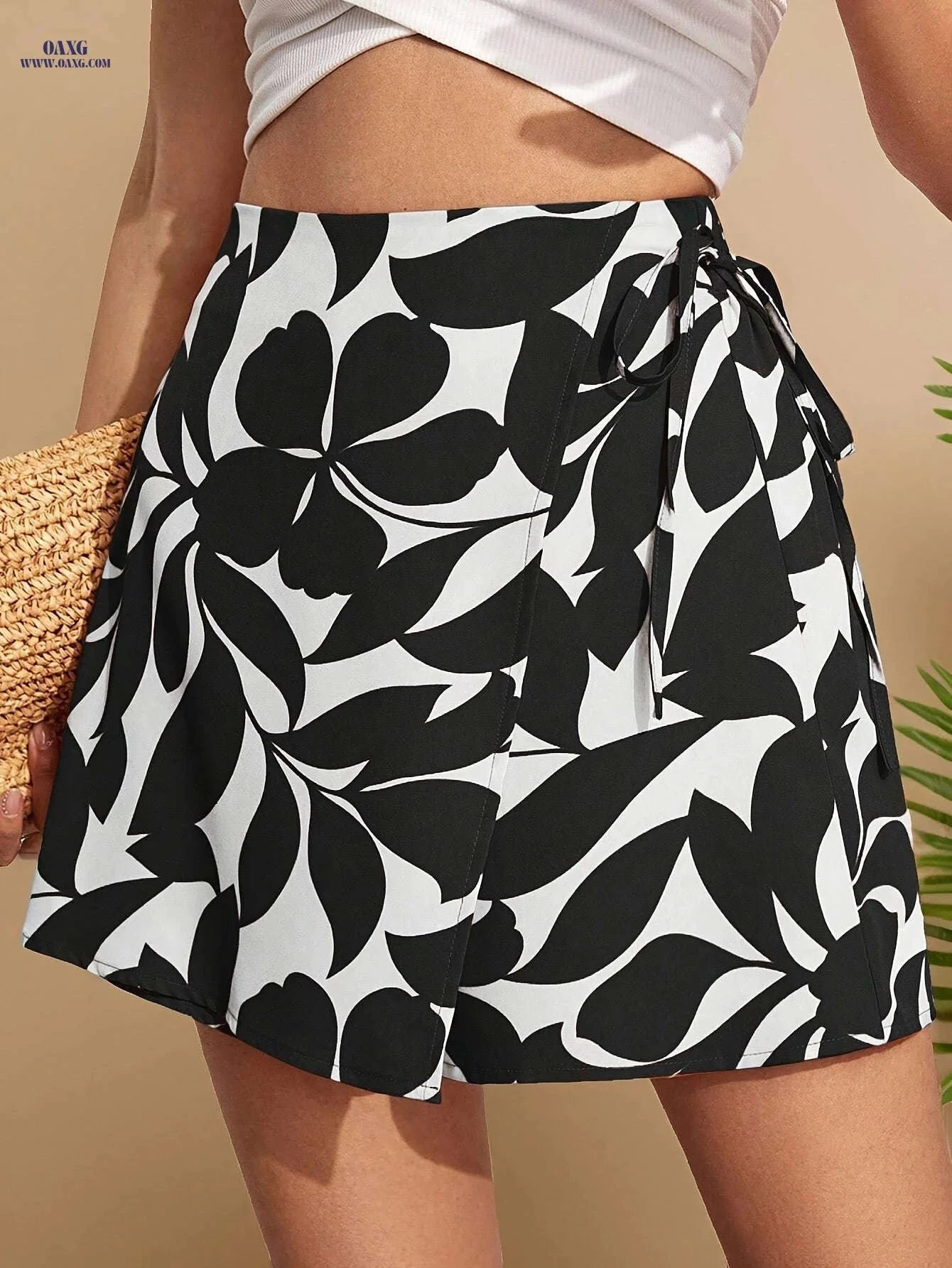 Elegant Floral Print Short Skirt Pants for Women - Drawstring Waist   OAXG 