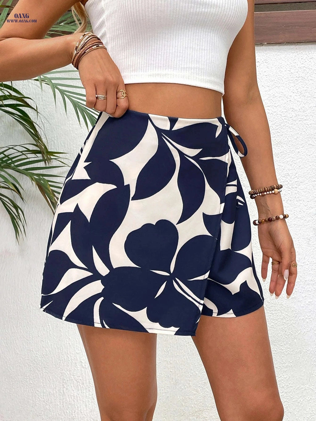 Elegant Floral Print Short Skirt Pants for Women - Drawstring Waist   OAXG 