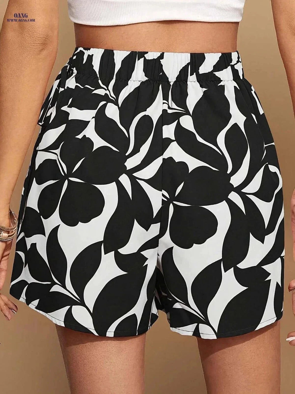 Elegant Floral Print Short Skirt Pants for Women - Drawstring Waist   OAXG Navy Color / S
