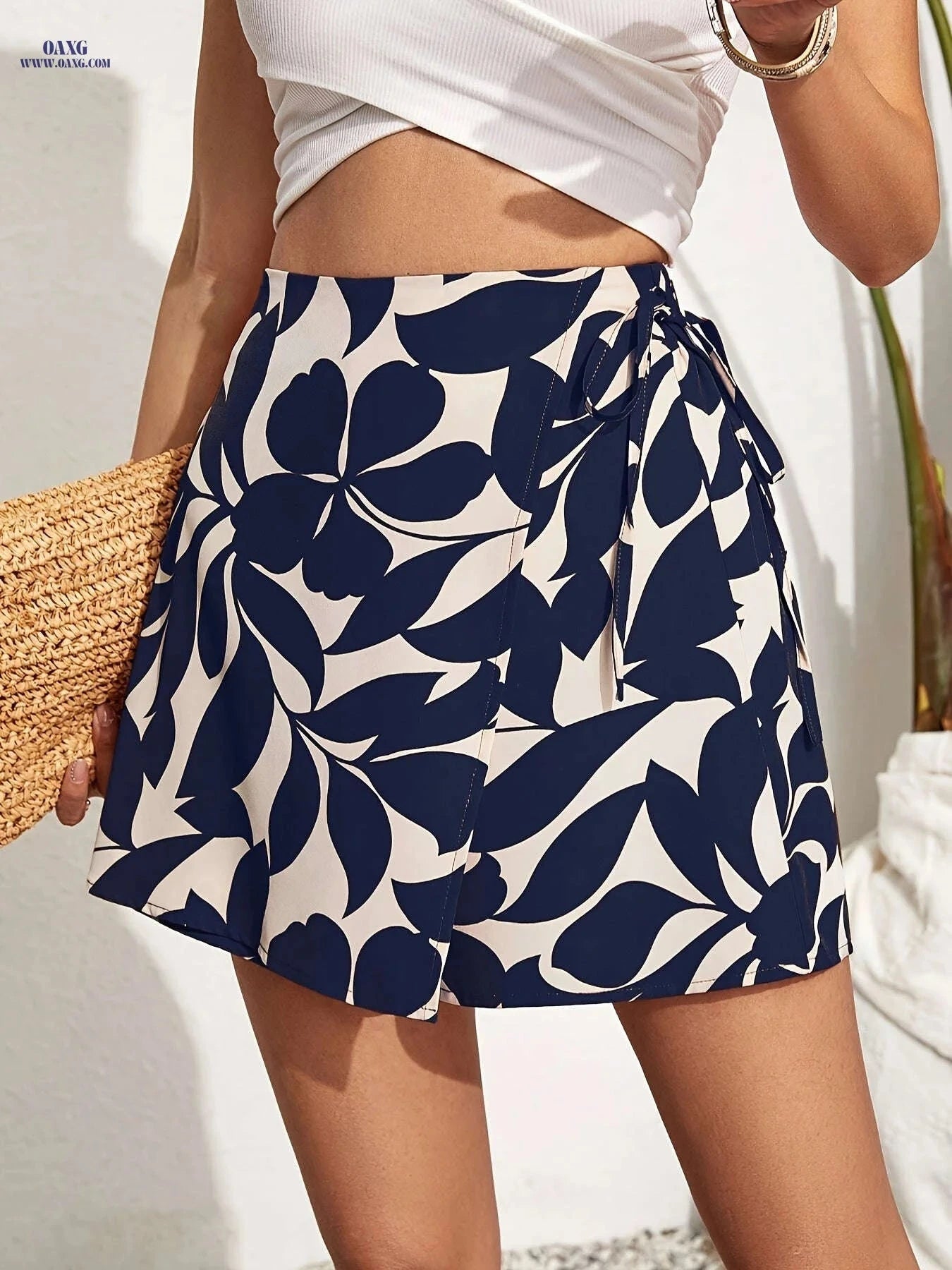 Elegant Floral Print Short Skirt Pants for Women - Drawstring Waist   OAXG 