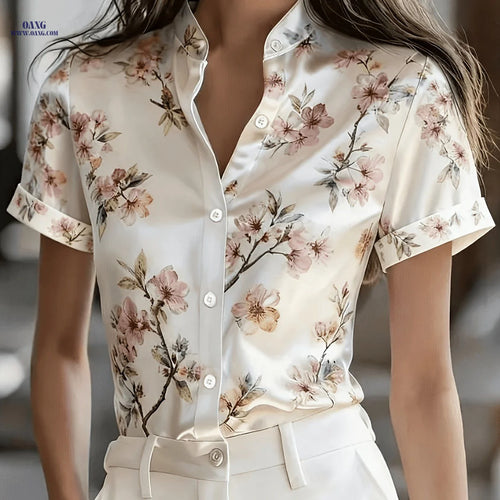 New 26 Spring/Summer Floral Print Short-Sleeve Shirt   OAXG Mixed colors / S