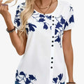 Elegant Floral Print Short-Sleeve Summer Peplum Shirt for Women   OAXG 
