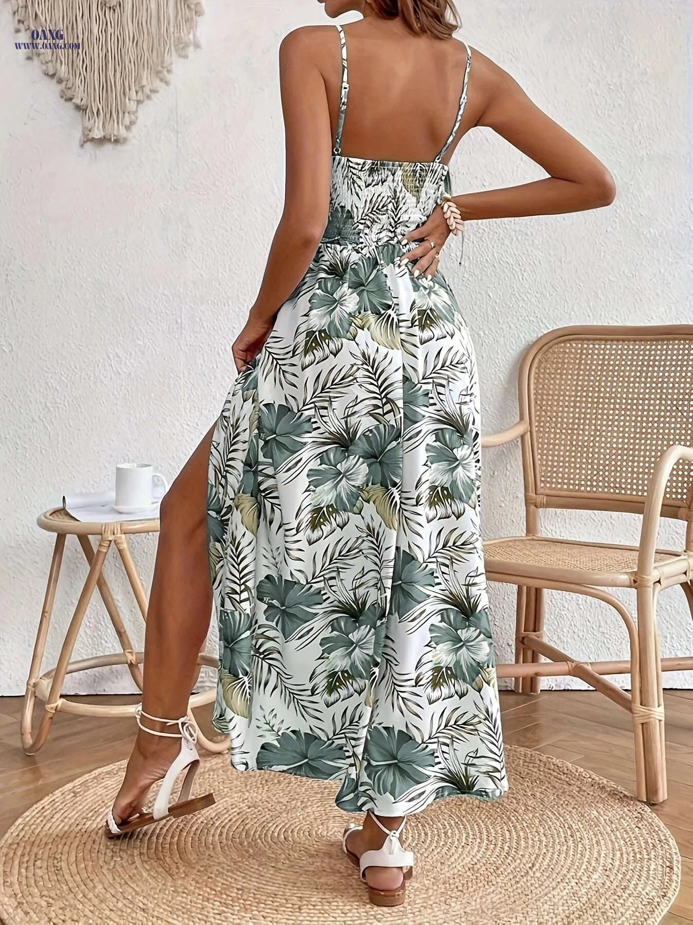 Elegant Floral Print Spaghetti Strap Dress for Spring & Summer   OAXG 【Multicolor】 / S