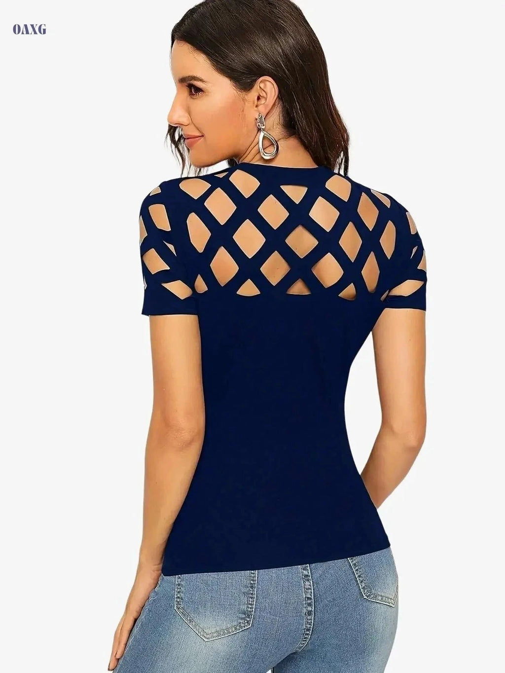Elegant Floral Print T-Shirt for Women - High Elasticity, Spring/Summer   OAXG Black / XS
