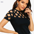 Elegant Floral Print T-Shirt for Women - High Elasticity, Spring/Summer   OAXG Black / XS