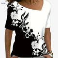 Elegant Floral Print V-Neck Top - Women's Short Sleeve Casual Wear   OAXG Mixed Color / S