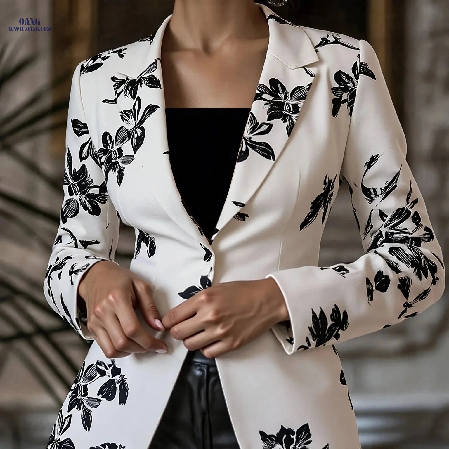 Elegant Floral Printed Blazer for Women - Perfect for Spring/Fall   OAXG 