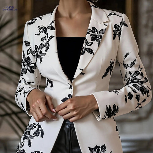 Elegant Floral Printed Blazer for Women - Perfect for Spring/Fall   OAXG 