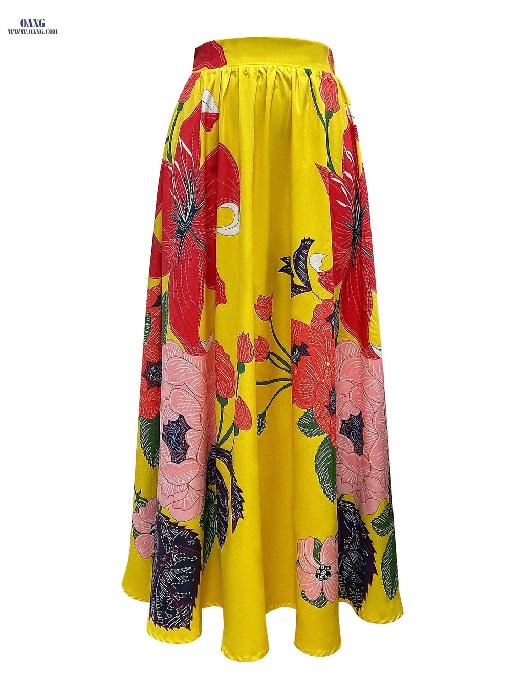 Elegant Floral Printed Midi Skirt - 100% Polyester Fashion   OAXG 
