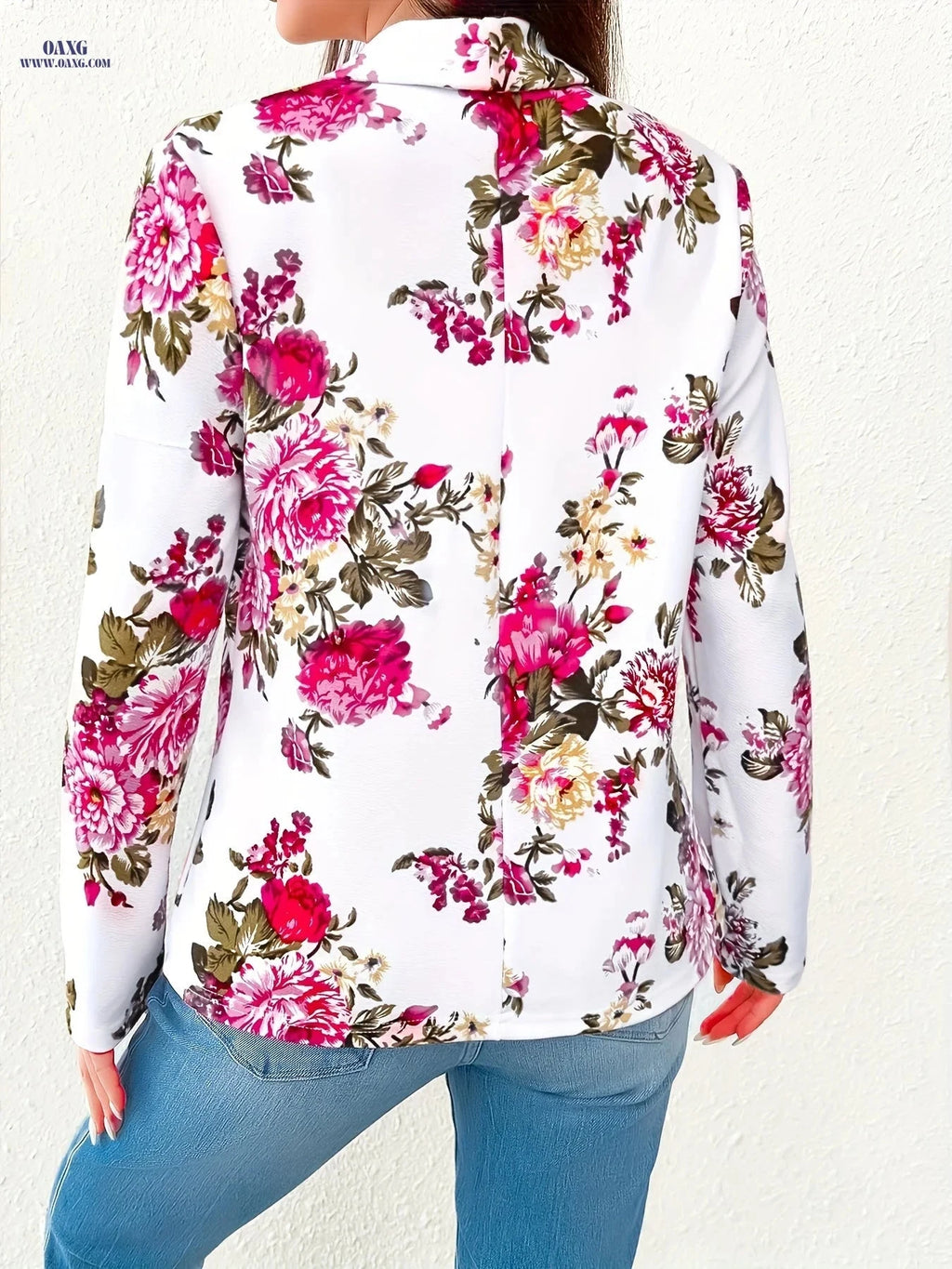 Elegant Floral Short Coat - Long Sleeve, Regular Fit, Versatile Style   OAXG 