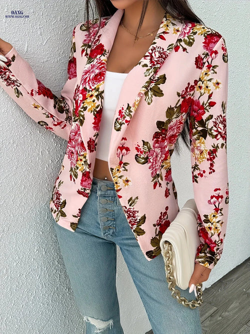 Elegant Floral Short Coat - Long Sleeve, Regular Fit, Versatile Style   OAXG hot pink / XL