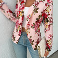 Elegant Floral Short Coat - Long Sleeve, Regular Fit, Versatile Style   OAXG hot pink / XL