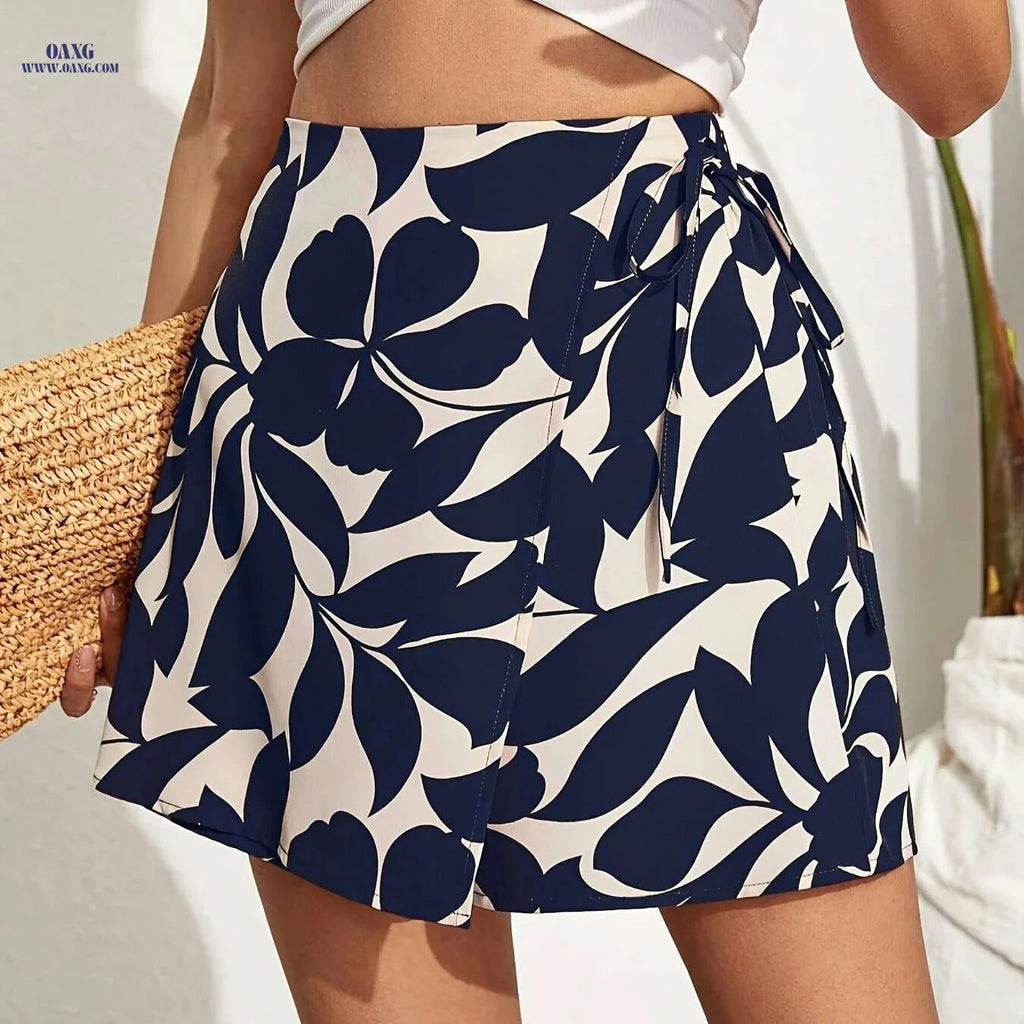 Elegant Floral Skirt Pants for Women - Drawstring Elastic Waist   OAXG 