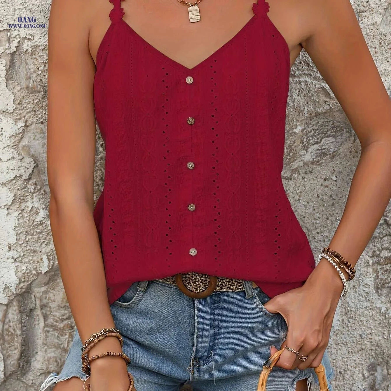 Elegant Floral Strap Camisole Top for Women - Trendy Button Detail   OAXG 
