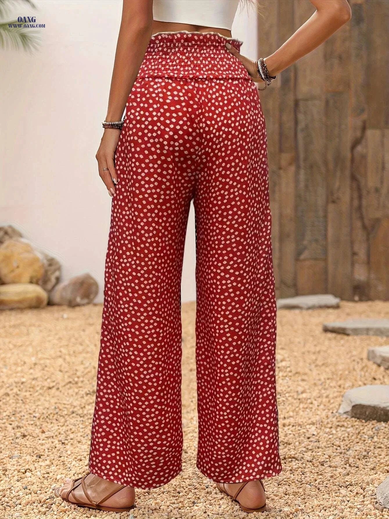 Elegant Floral Wide-Leg Pants - Breathable Summer Trousers for Women   OAXG Black / S