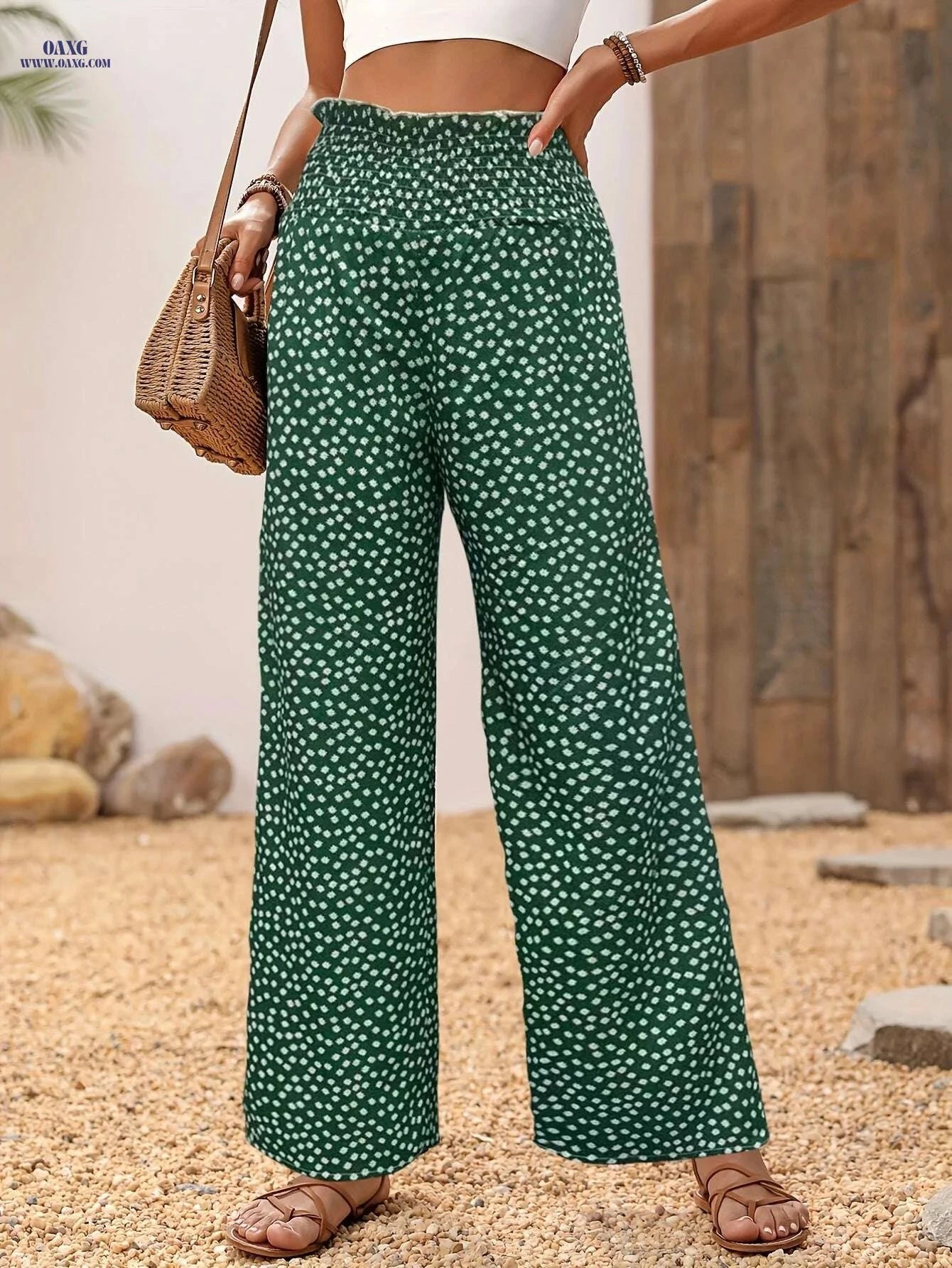 Elegant Floral Wide-Leg Pants - Breathable Summer Trousers for Women   OAXG Black / S