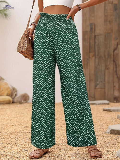 Elegant Floral Wide-Leg Pants - Breathable Summer Trousers for Women   OAXG Black / S