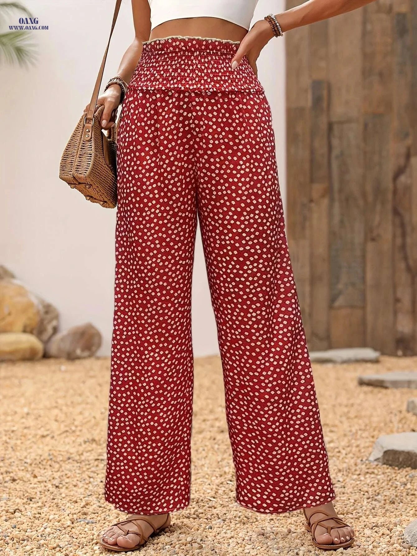 Elegant Floral Wide-Leg Pants - Breathable Summer Trousers for Women   OAXG Black / S