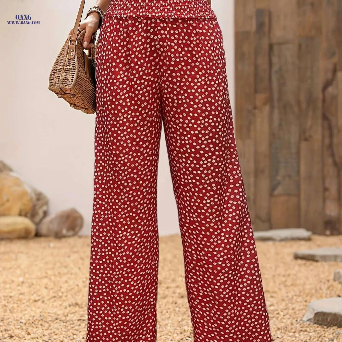 Elegant Floral Wide-Leg Pants - Breathable Summer Trousers for Women   OAXG Black / S